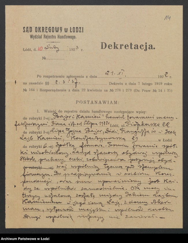 Obraz 16 z jednostki "Bajer i Kamień- handel manufakturą"