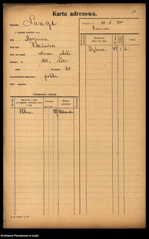 Obraz 12 z jednostki "[Spis ludności Łodzi] Lange - Langner"