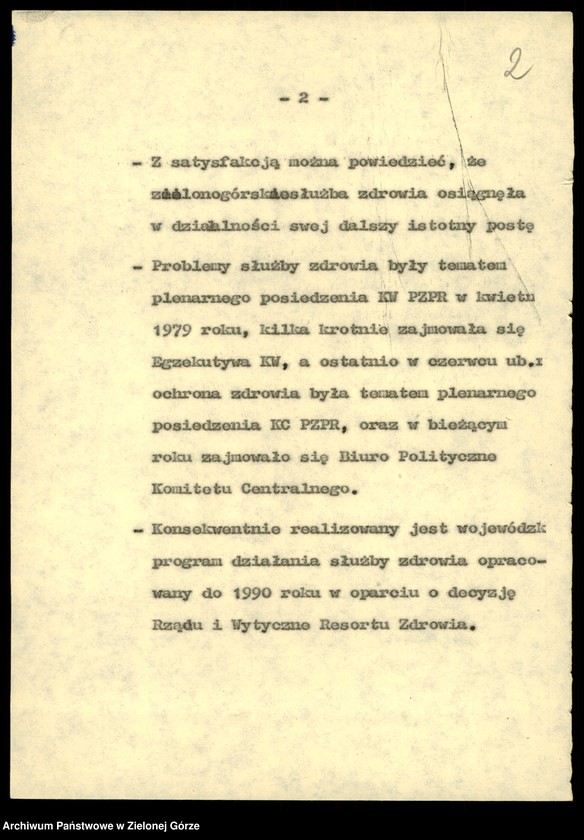 Obraz 4 z jednostki "Zdrowie. Przemówienia pracowników wydziału z okazji. Dnia pracownika służby zdrowia w latach 1982-1988, rocznic Wojewódzkiej Stacji Krwiodawstwa w 1978,1986; Sanepidu 1979, Sanatorium w Torzymiu w 1980, PKPS w 1984"