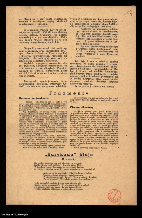 Obraz 7 z kolekcji "Powstanie warszawskie w prasie konspiracyjnej"