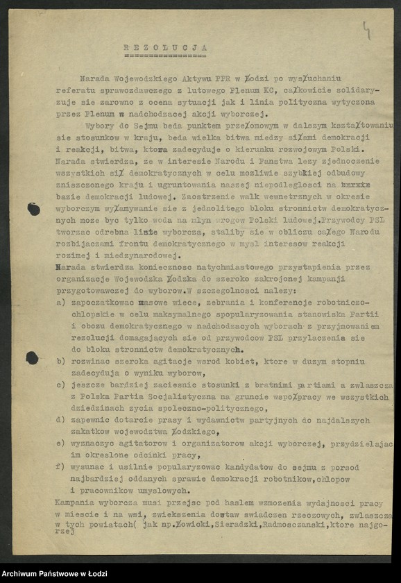 Obraz 5 z jednostki "Sprawozdanie [protokoły i rezolucje] z zebrań [oraz wykaz wojewódzkiego] aktywu partyjnego"