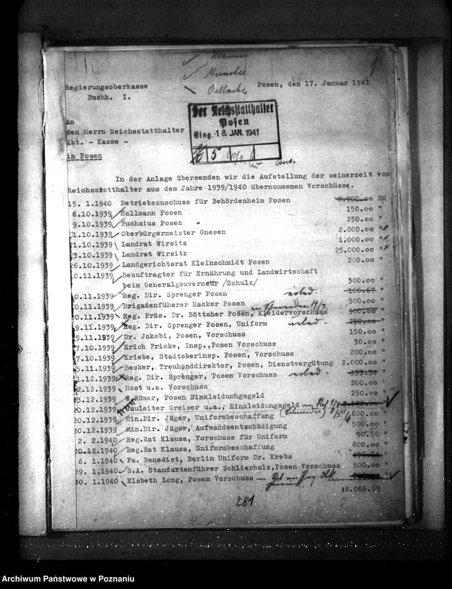 Obraz 5 z jednostki "Reguerungsoberkasse in Posen- Vorschüsse und Verwahrungen aus 1939/ 1940"