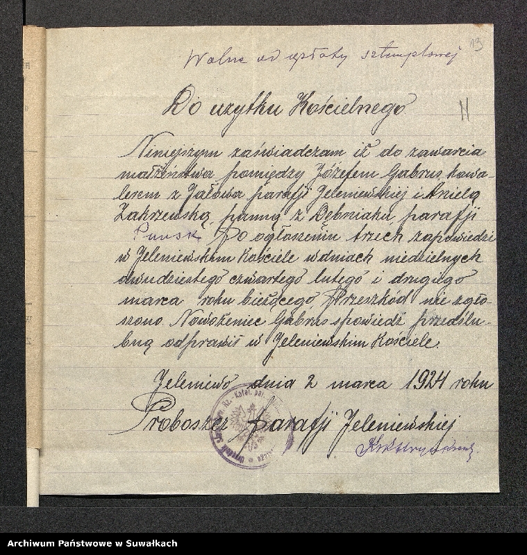 image.from.unit.number "Dokumenta do Aktów zaślubionych parafji puńskiej z r. 1924"