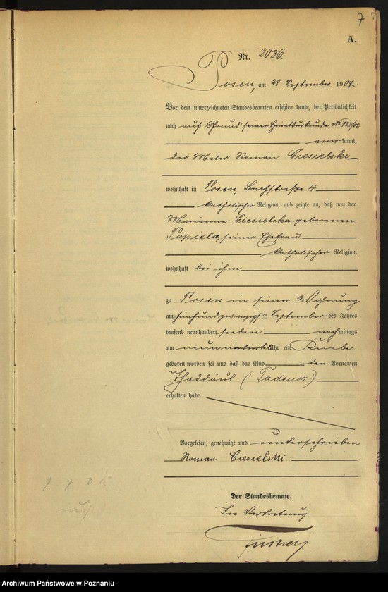 Obraz 9 z jednostki "Księga miejscowa urodzeń tom V [Rejestr główny urodzeń]"