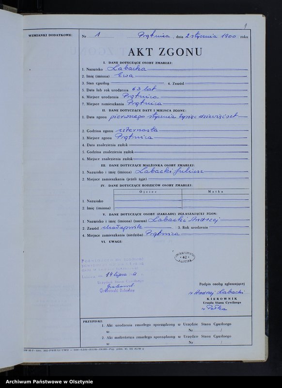 image.from.unit.number "Księga akt zgonu Nr 1 - 19, 1 - 25, 1-31, 1-35, 1-13, 1-22, 1-33; /przepisana w języku polskim z oryginału niemieckiego w dniach 14.07.1961 - 18.07.1961/"