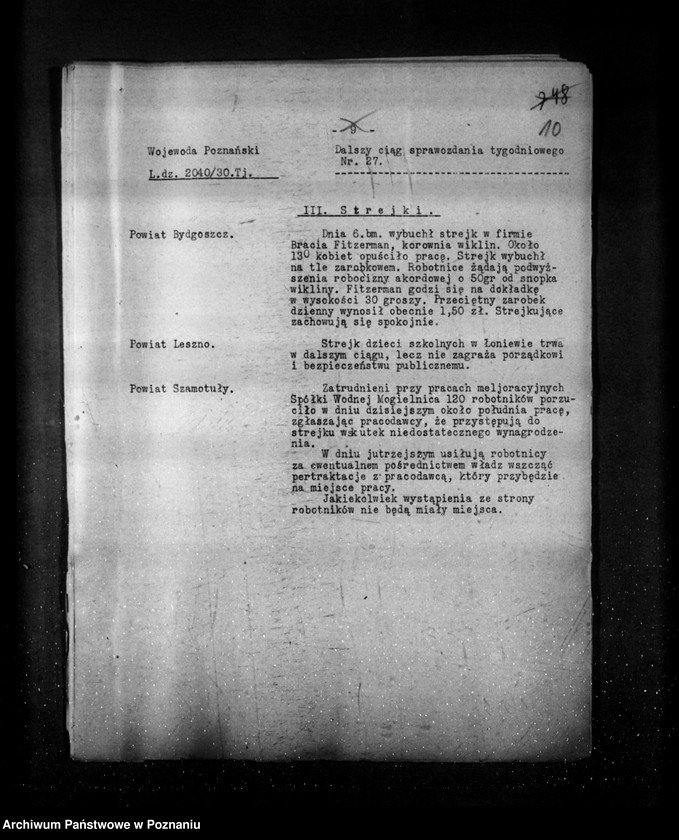 Obraz 14 z jednostki "Sprawozdania sytuacyjne tygodniowe za czas od 1 maja do 30 maja 1930 r. oraz akcja przedwyborcza"