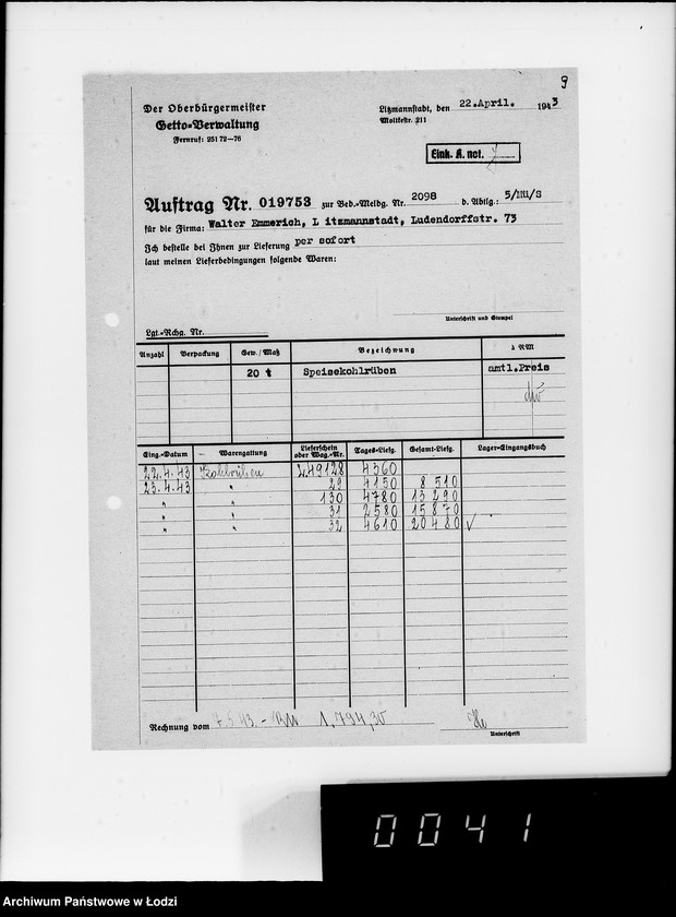 image.from.unit.number "Lebensmitteleinkauf. Aufträge, [Lieferscheinen und Rechnungen] 19751-19770"