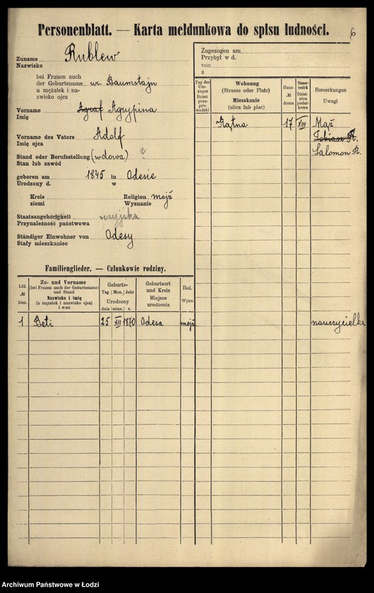 Obraz 8 z jednostki "[Spis ludności Łodzi] Rubisz-Rudolf"