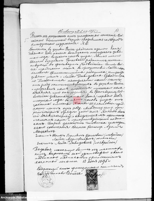 image.from.unit.number "Dokumenty o brakososčetavšichsja Evrejach w Serejskom Božničnom Okruge za 1895 god"