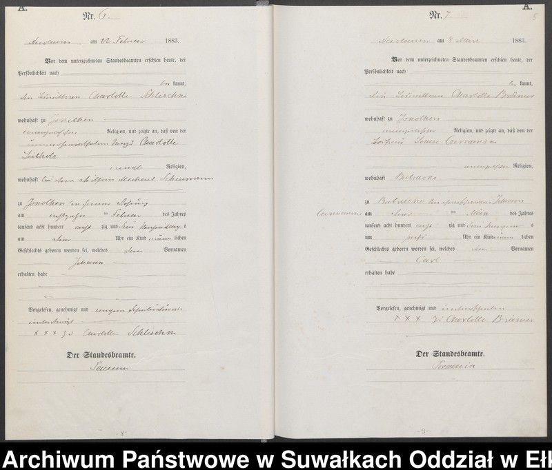 image.from.unit.number "Geburts-Haupt-Register des Königlich Preussischen Standes-Amtes Forstrevier Nicolaiken Kreis Sensburg für das Jahr 1883 [do 1887]"