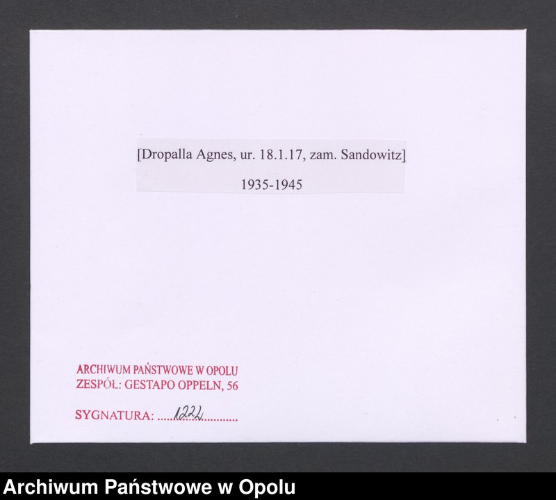 Obraz 2 z jednostki "[Dropalla Agnes, ur. 18.1.1917, zam. Sandowitz]"