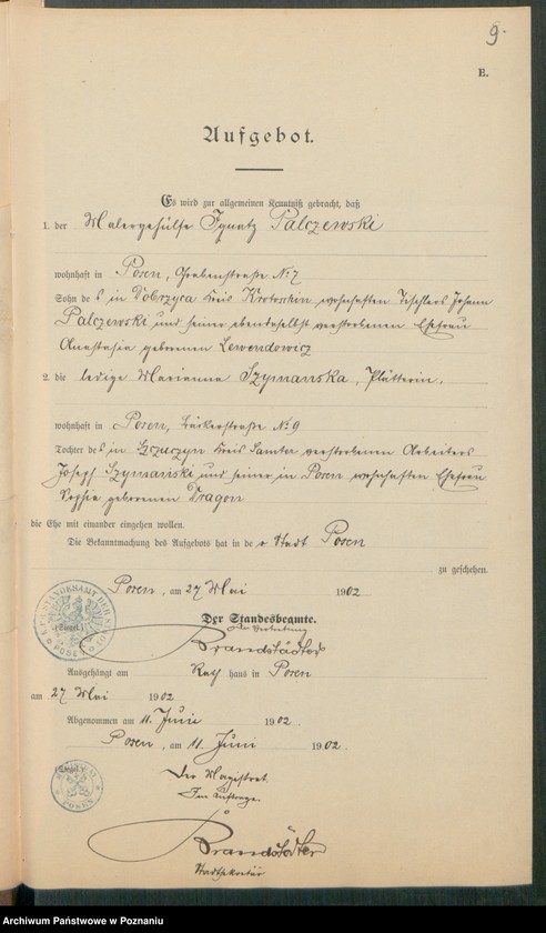 Obraz 11 z jednostki "[Dokumenty dostarczone przez narzeczonych do zawarcia związku małżeńskiego za 1902 rok. Tom IX]"