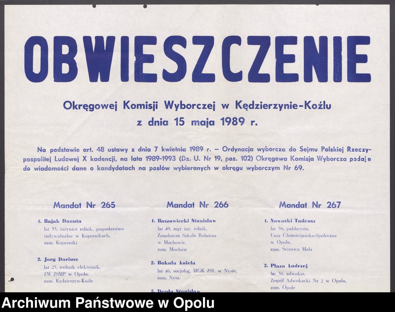 Obraz 10 z jednostki "Wybory do Sejmu i Senatu [-obwieszczenia wyborcze]"