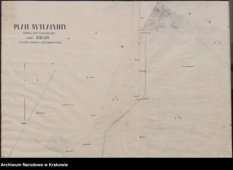 image.from.unit.number "Plan sytuacyjny na podstawie mapy katastralnej gminy Jadachy. Własność Z. hr. Tarnowskiego"