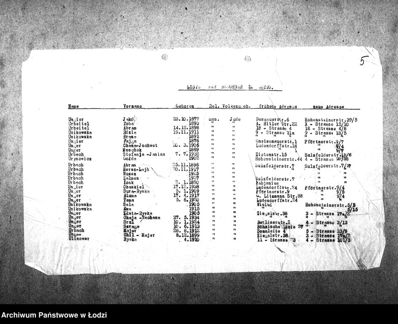 Obraz 8 z jednostki "[Alfabetyczny spis mieszkańców getta. Litera U]"