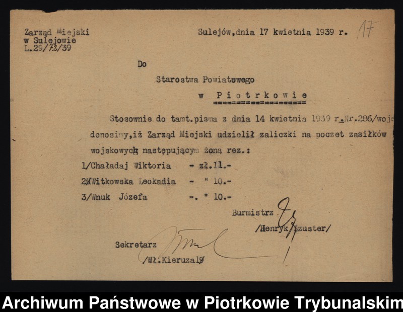 image.from.unit.number "Ewidencja rezerwistów powołanych na ćwiczenia wojskowe i rodzin rezerwistów, którym przyznano, względnie odmówiono udzielenia zasiłku, pomocy rolnej - pracy."