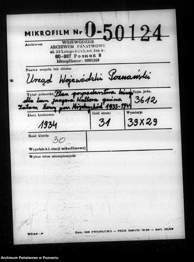 Obraz 2 z jednostki "Plan gospodarstwa leśnego dla lasu Jaegera Waltera gmina Zatom Nowy powiat międzychodzki 1933-1944"