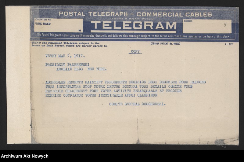 image.from.unit.number "Comité Général de Secours pour les Vctimes de la Guerre en Pologne. Apele oraz korespondencja I. J. Paderewskiego"