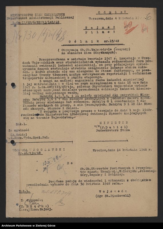 Obraz 8 z jednostki "Sprawy ludności niemieckiej - wysiedlanie Niemców - pisma , okólniki ."