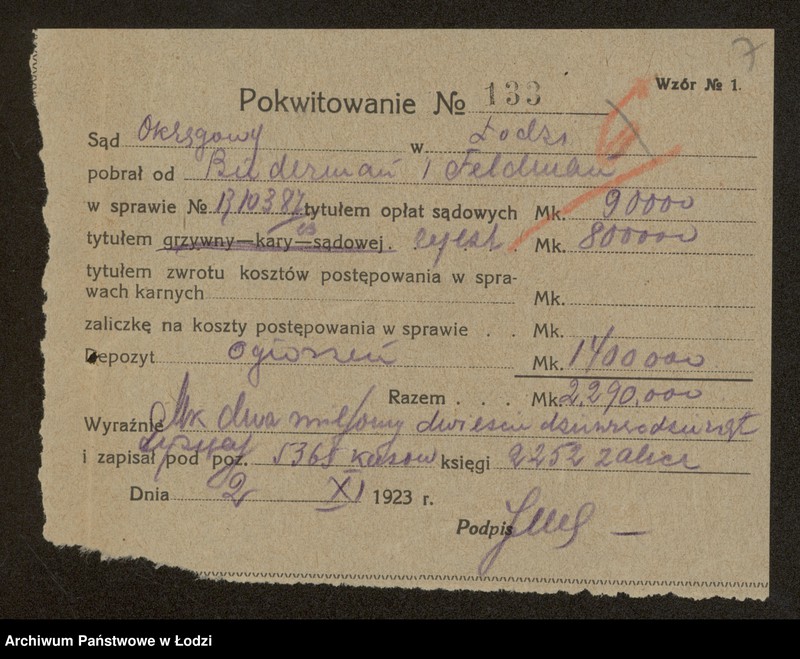 Obraz 9 z jednostki "Izaak Dawid Biederman i Abram Feldman- kupno i sprzedaż towarów manufakturowych"