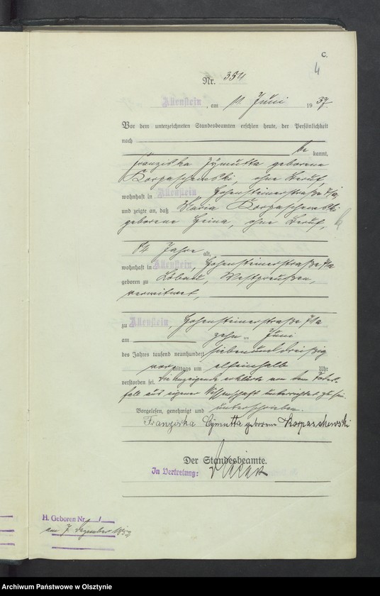 image.from.unit.number "Sterbe-Haupt-Register Tom II, Nr 352-717"