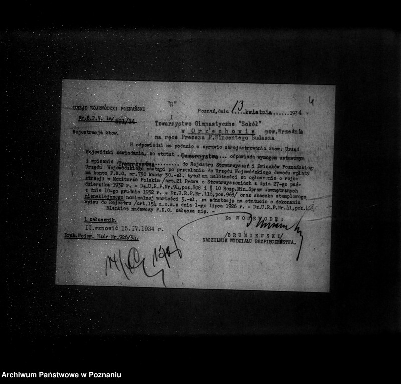 Obraz 9 z jednostki "/Towarzystwo Gimnastyczne „Sokół" w Orzechowie powiat Września - rejestracja/"