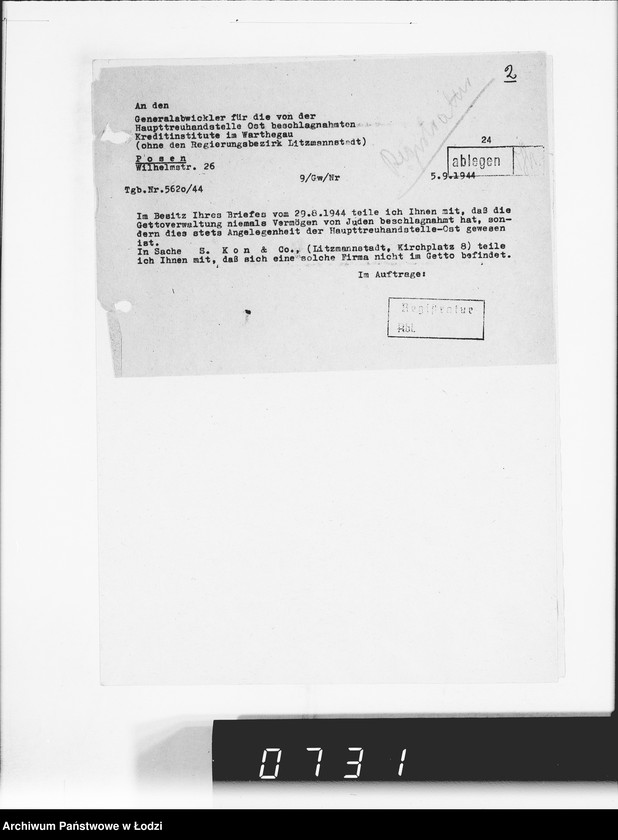 Obraz 7 z jednostki "Hauptreühandstelle Ost.[Korespondencja w sprawach majątkowych, podatkowych i należności finansowch]"