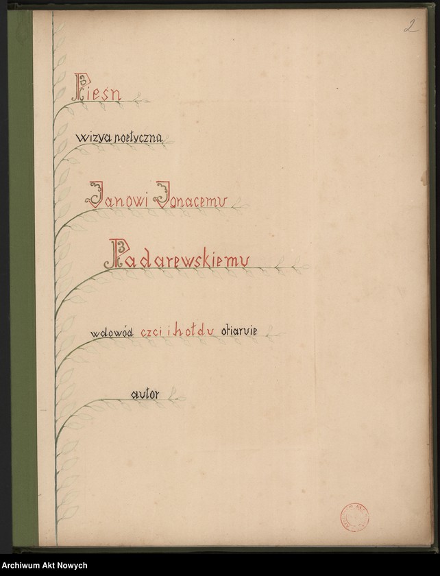 image.from.unit.number "Malisz Jan "Wizja poetyczna". Pieśń ofiarowana I. J. Paderewskiemu"