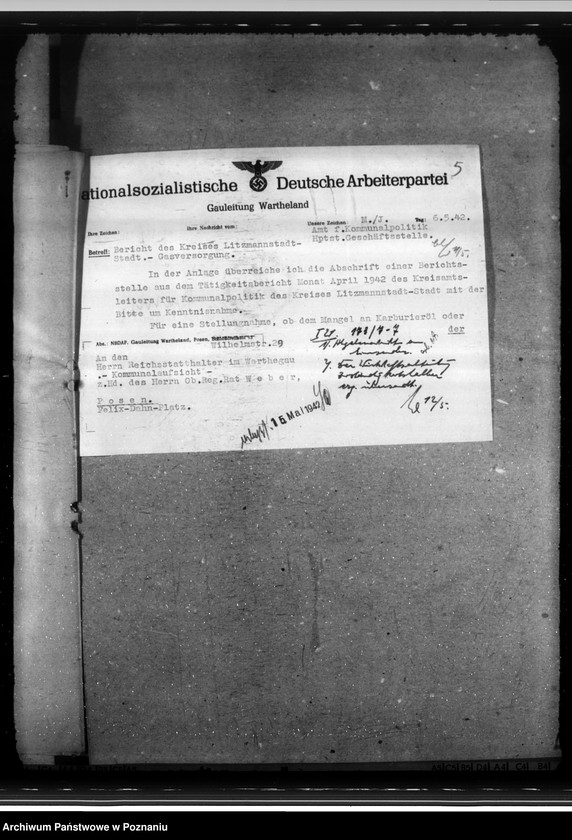 Obraz 9 z jednostki "Versorgung mit Gas. Friedensbau- Programm. Hafenanlagen. Wasserversorgung. Entwässerung. Mineralölbewirtschaftung. Gettofahrscheine"