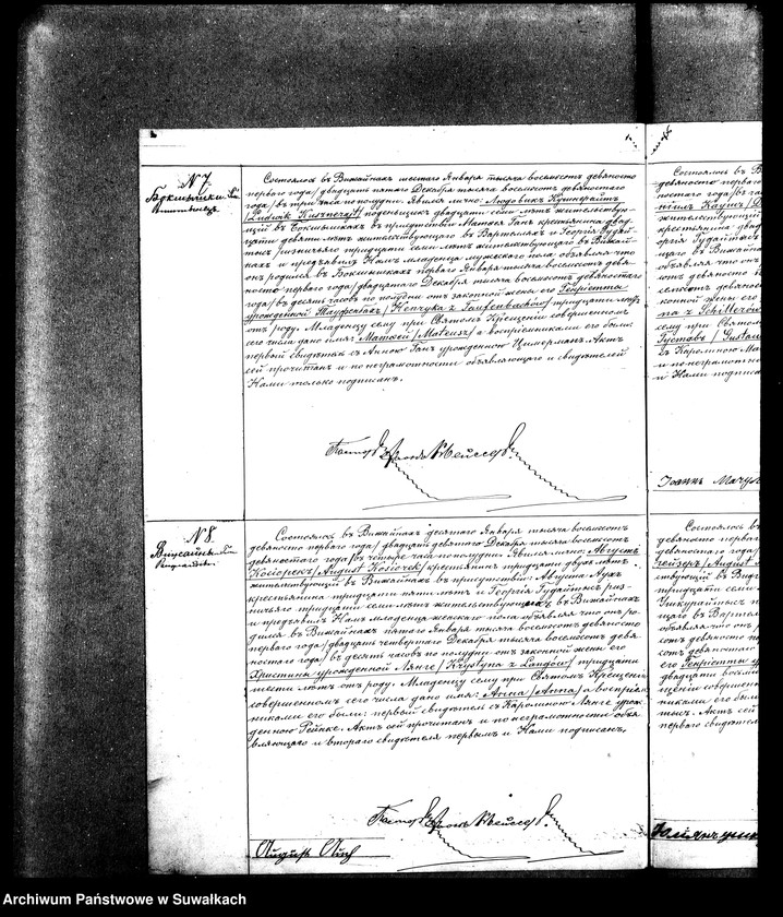 Obraz 7 z jednostki "Duplikat Aktov Graždanskogo Sostojanija o Rodivšichsja, Brakosočetavšichsja i Umeršich Vižajnskogo Evangeličesko-Ljuteranskogo Prichoda za 1891 god"