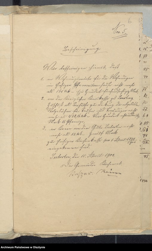 image.from.unit.number "Beläge zur Rechnung der Kirchenkasse Seehesten"