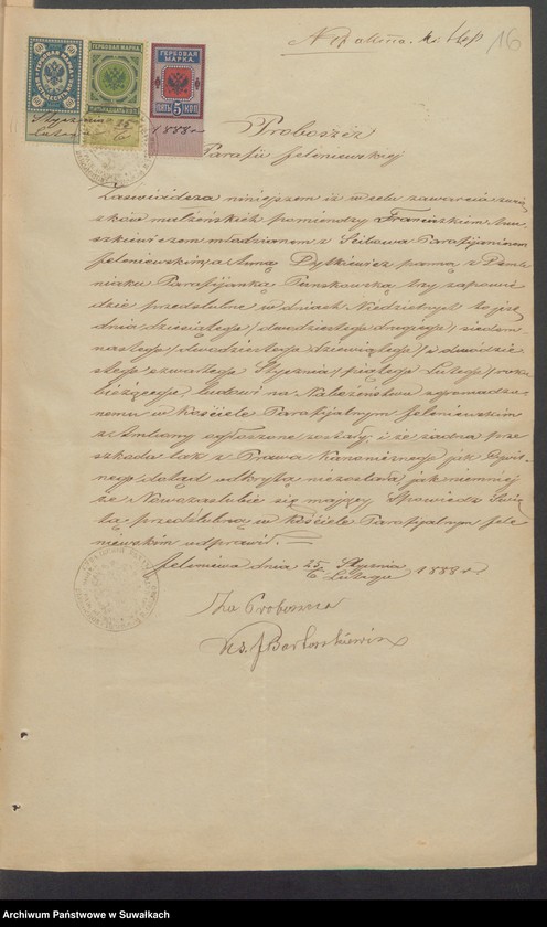 Obraz 18 z jednostki "Dokumenty k Aktom Brakosčetavšichsja Punskogo Rimsko-Katoličeskogo prichoda za 1888 god."
