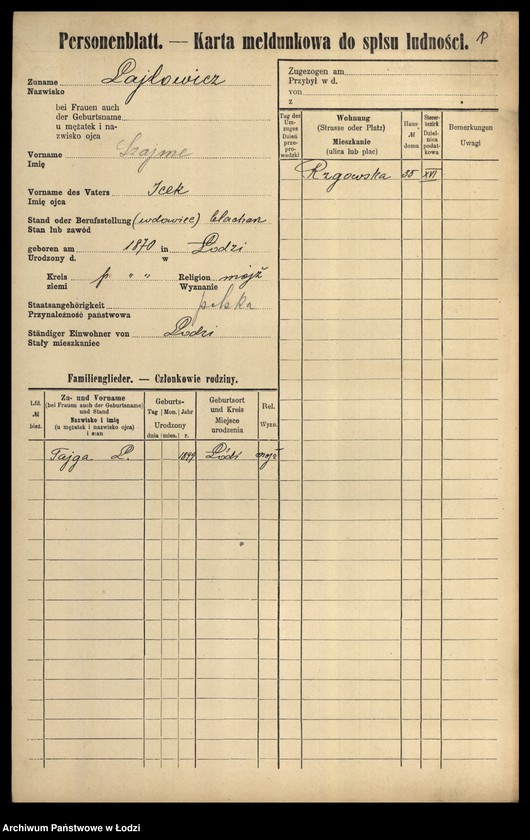 Obraz 12 z jednostki "[Spis ludności Łodzi] Lajfe-Łakomicki"