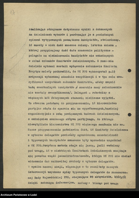 Obraz 18 z jednostki "Sprawozdania i oceny z akcji jednolitofrontowej [z terenu miasta Łodzi- Wojewódzkiego Komitetu Polskiej Partii Socjalistycznej]"