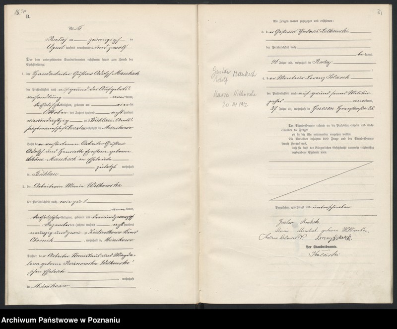 Obraz 18 z jednostki "Księga miejscowa małżeństw [Rejestr główny małżeństw]"