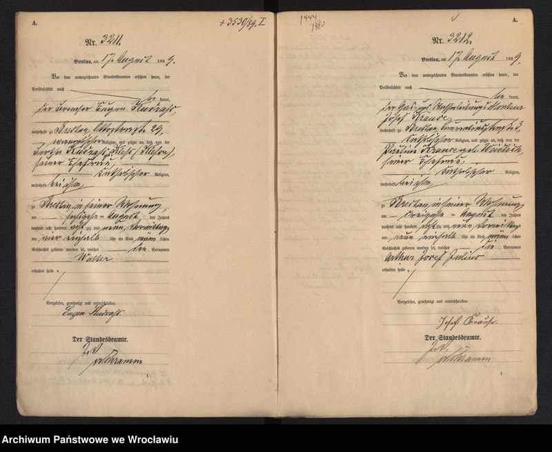 image.from.unit.number "Geburts-Haupt-Register Breslau I 1889 Band 9"