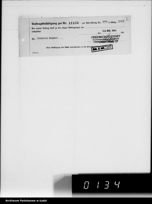 Obraz 6 z jednostki "Aufträge [Lieferscheinen und Rechnungen] 11100-11150 Lebensmitteleinkauf 5/Mü [Zapotrzebowania, zlecenia, rachunki, dowody dostawy na art.spoż.dla Getta]"