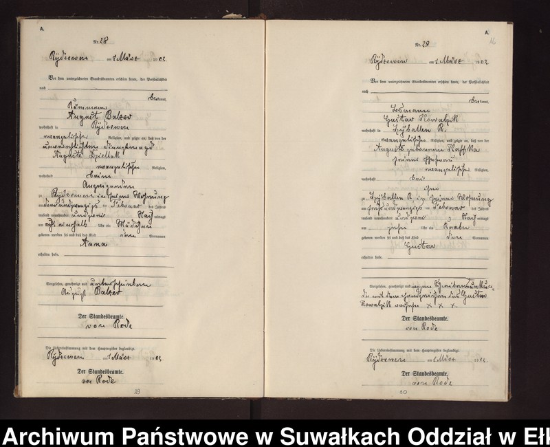 image.from.unit.number "Geburts-Neben-Register des Preussischen Standes-Amtes Rydzewen Kreis Lötzen"