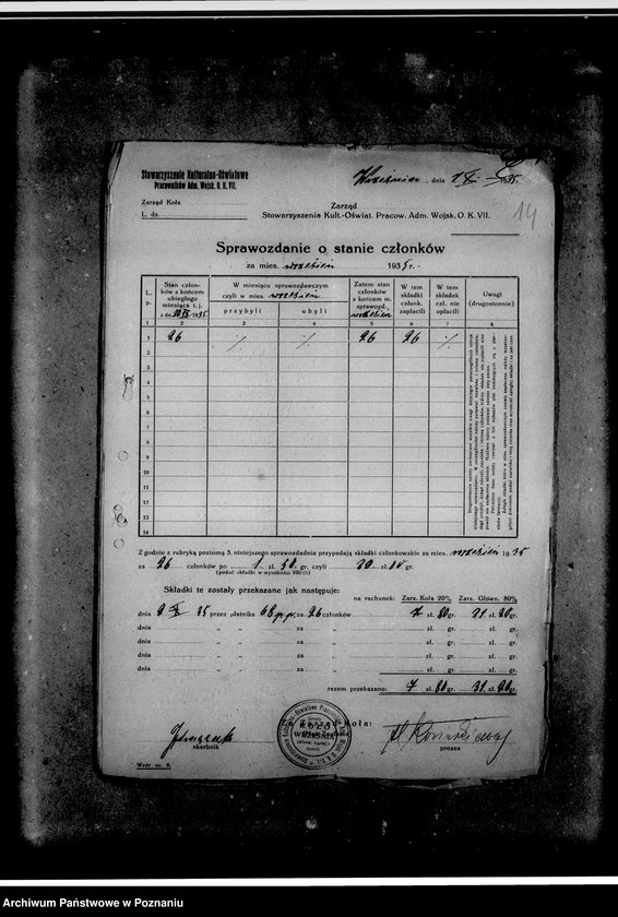 image.from.unit.number "Sprawozdania o stanie członków. Pisma w sprawie potrąceń składek członkowskich z uposażenia"