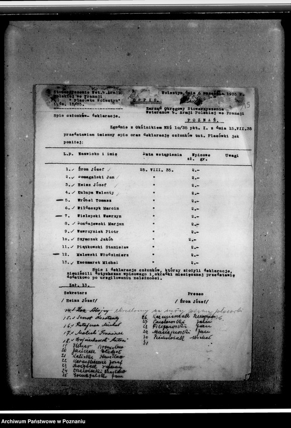 Obraz 19 z jednostki "Sprawy organizacyjne i personalne, korespondencja - członkowie, skład zarządu, sprawozdania z uroczystości, protokoły, zawiadomienia"