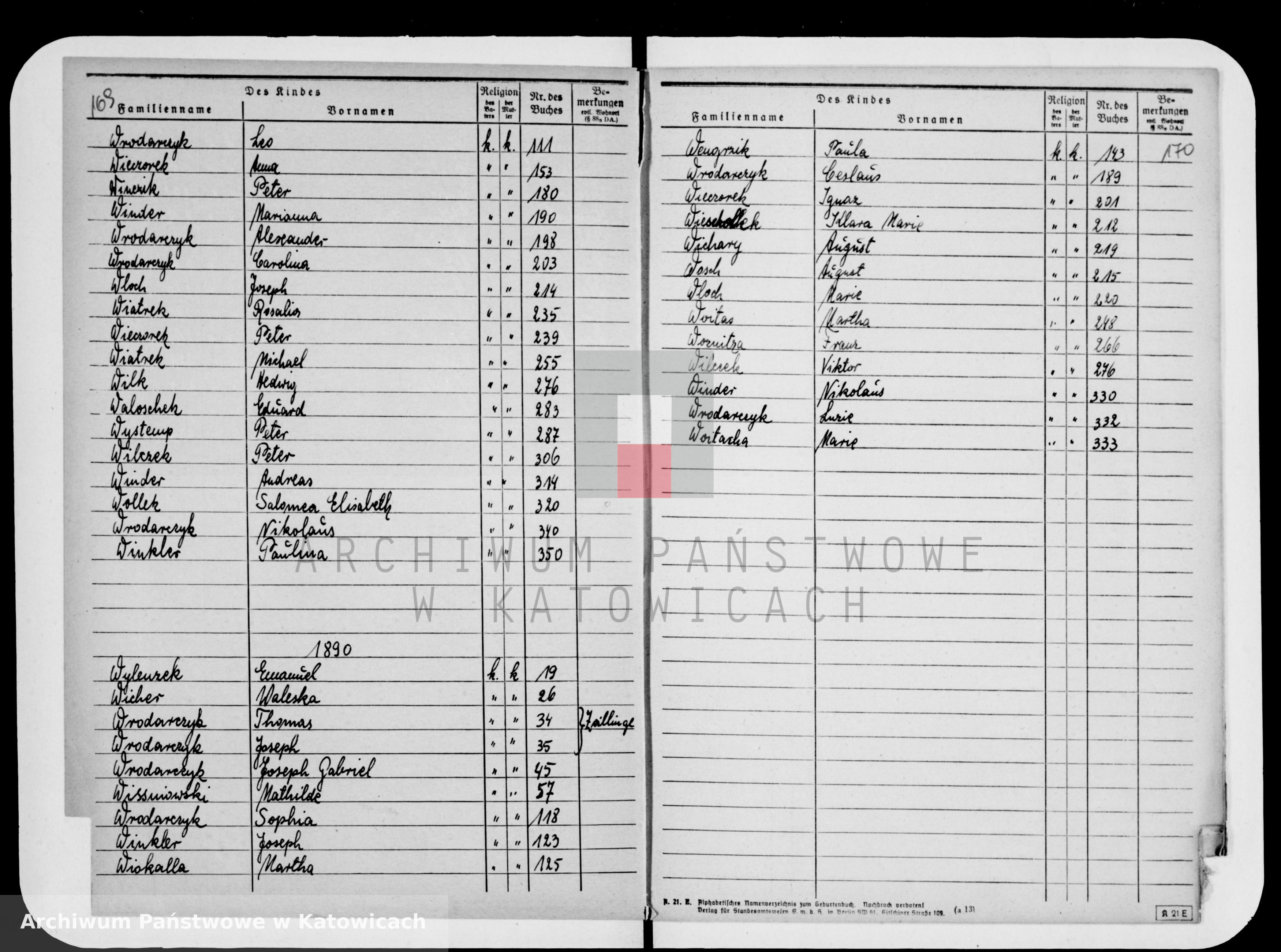 Skan z jednostki: Skorowidz do ksiąg urodzeń za lata 1874-1890