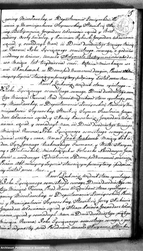 image.from.unit.number "Akta Zeyscia Gminy Mirosławskiey Powiatu Seyneńskiego w Departamencie Łomżyńskim sporządzone dnia 1- o Maja 1808 roku"