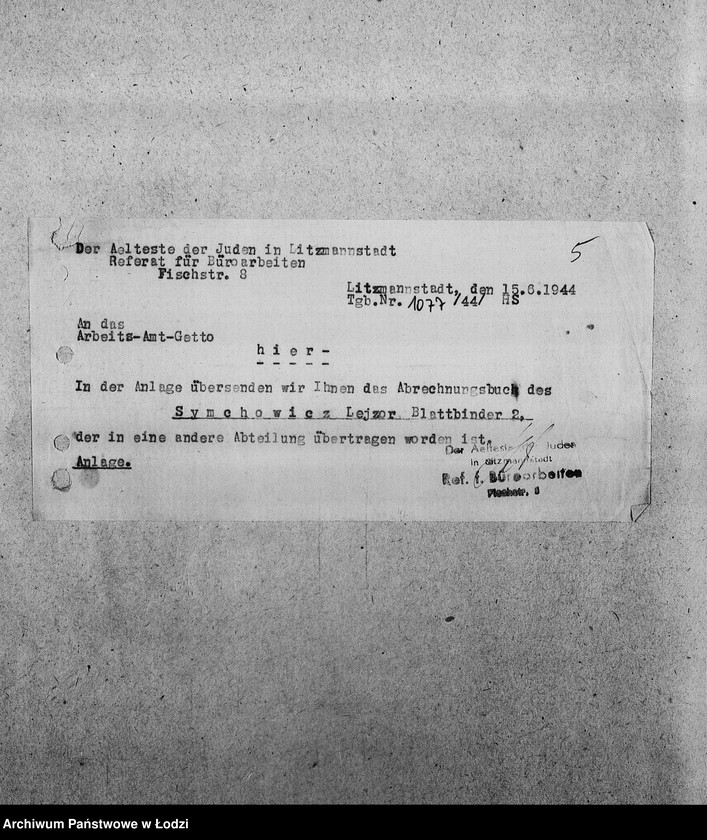 Obraz 8 z jednostki "[Korespondencja z Wydziałem Pracy i z PSŻ w sprawach personalnych i aprowizacyjnych Referatu Prac Biurowych]"