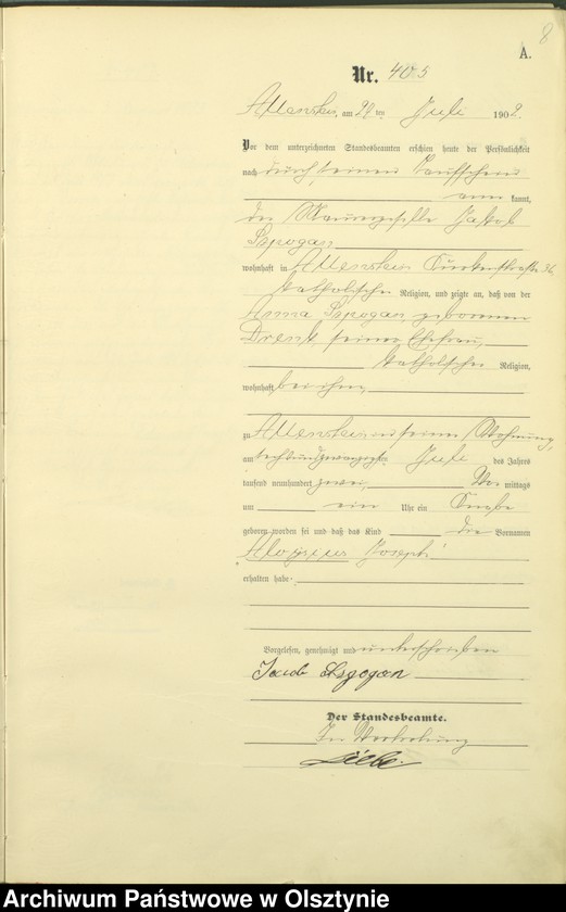 image.from.unit.number "Geburts-Haupt-Register Tom II,Nr 400 - 746"