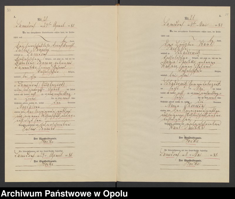image.from.unit.number "Geburts-Neben-Register des Standesamts Lamsdorf No 15 pro 1881"