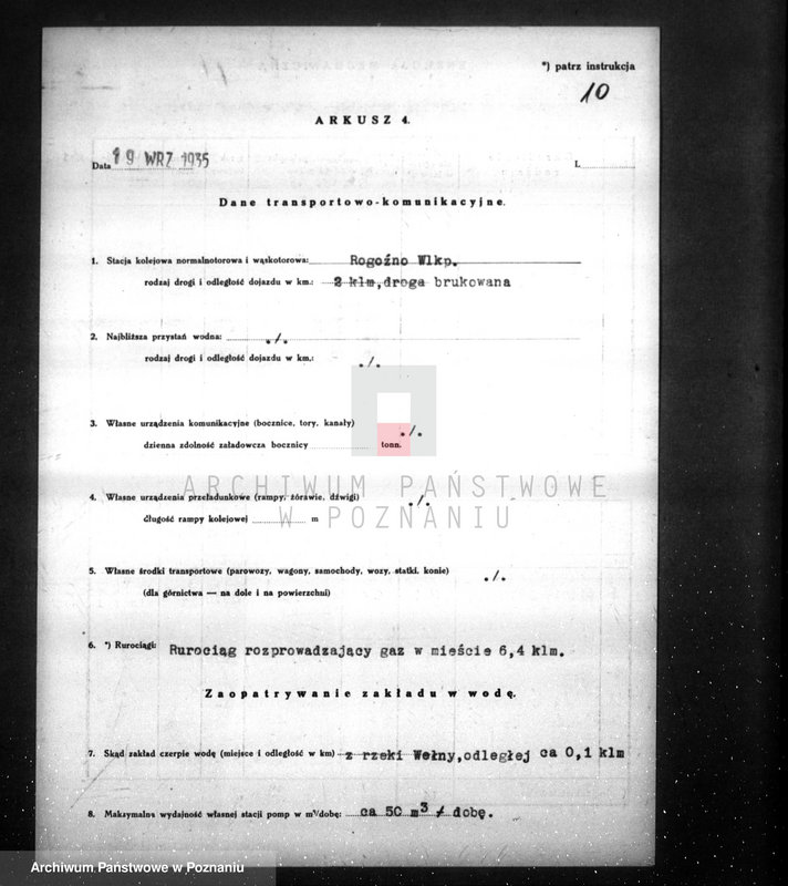 Obraz 14 z jednostki "Kwestionariusz Gazowni Miejskiej w Rogoźnie pow. obornicki"