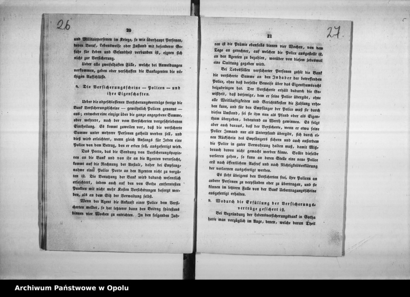 Obraz 20 z jednostki "Acta des Magistrats Oppeln betreffend Lebens - und Alters - Versorgungs - Versicherungen. De Anno 1850-1864"
