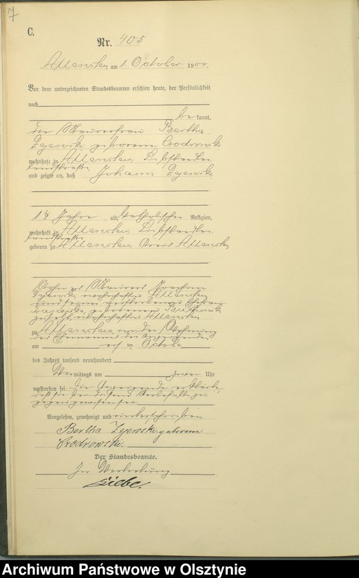 image.from.unit.number "Sterbe-Haupt-Register Tom II,Nr 400 - 522"