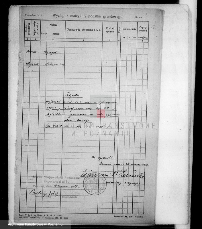 Obraz 5 z jednostki "Rejestr wyłączeń z art. 4 i 5 ustawy o wykonaniu reformy rolnej majątku Łobżenice"