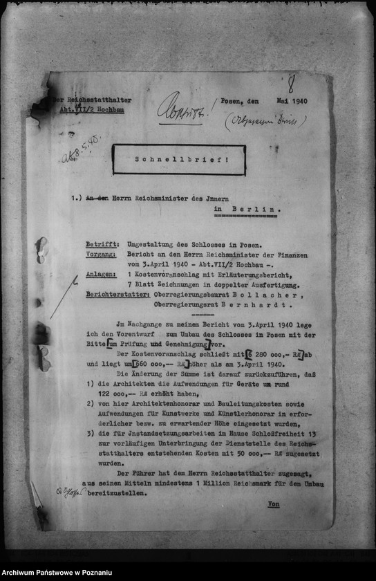 Obraz 12 z jednostki "Umbau des Schlosses Posen"